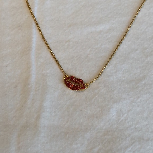 Kate Spade Gold Tone Hit The Town Mini Lip Pendant Necklace Red CZ Accents NWT - Picture 6 of 14
